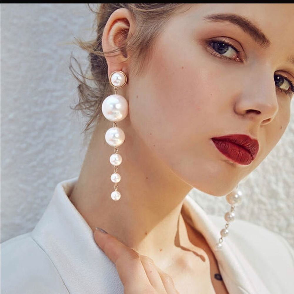 Statement Multiple Pearls Long Dangle Earrings